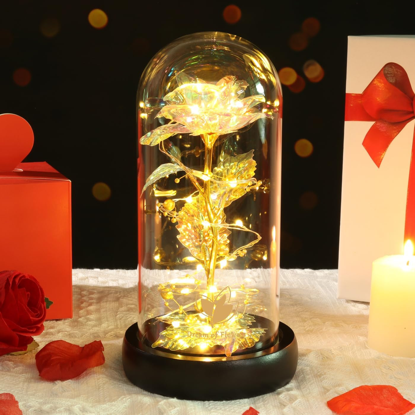 Beauty and the Beast Rose Set Galaxy Rose Artificial Flower Gold Rose Valentine'S Day Thanksgiving Mother'S Day Christmas Girl Birthday Gift (24K Colorful Rose)